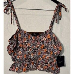 Jopra Flirty Crop Tank Top Womens Large Spaghetti Strap Floral Doll Bohemian‎